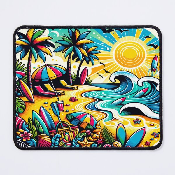 Item preview, Summer beach with sea, palm trees and colorful umbrellas designed and sold by cj-digital.