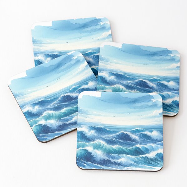 Item preview, Beautiful Watercolor Waves Under Clear Blue Sky designed and sold by cj-digital.