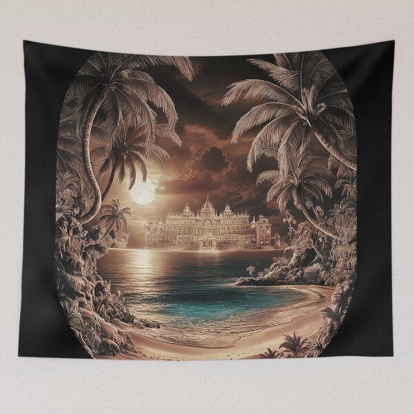 Item preview, TROPICAL LAGOON AND HOTEL WITH BORDER designed and sold by thedvguy.