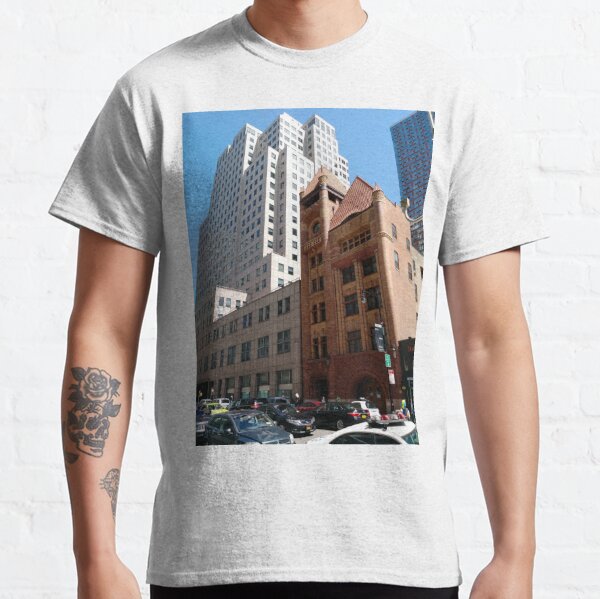 Building, Skyscraper, New York, Manhattan, Street, Pedestrians, Cars, Towers, morning, trees, subway, station, Spring, flowers, Brooklyn Classic T-Shirt