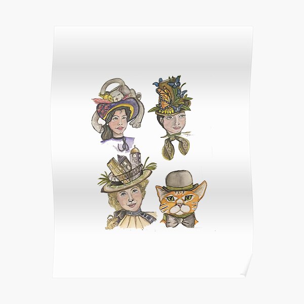 Victorian Hats and Cat Poster