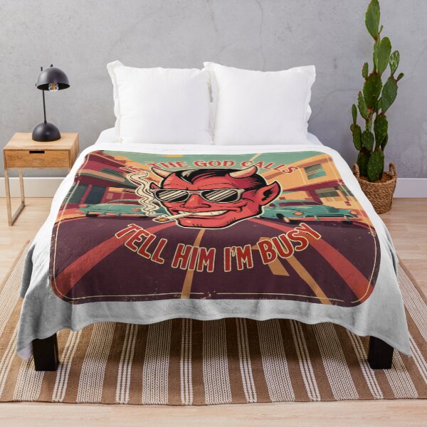 Item preview, ''If The God Calls Tell Him I'm Busy'' Vintage Funny Devil Design designed and sold by Witty Shirts.