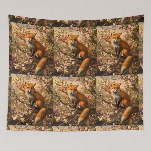 Artikelvorschau, Fuchs-Portrait. Fuchs mit Kirschblüte, Blumenfuchs, Vintage-Fuchs, Fuchs-Gemälde, Rembrandt van Rijnstyle entworfen und verkauft von FoxVibes.