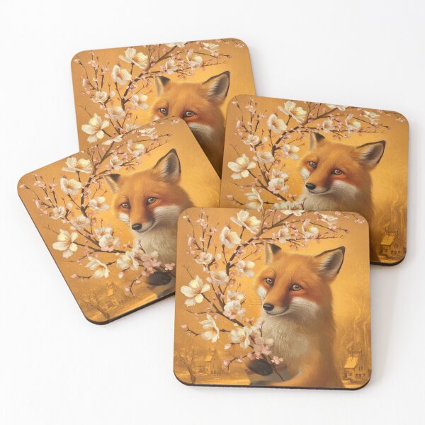Artikelvorschau, Fuchs-Portrait. Fuchs mit Kirschblüte, Blumenfuchs, Vintage-Fuchs, Fuchs-Gemälde, Rembrandt van Rijnstyle entworfen und verkauft von FoxVibes.