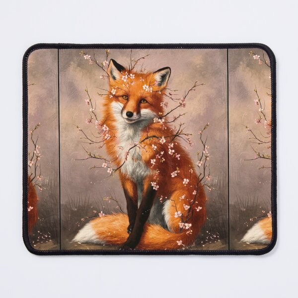 Item preview, Fox Portrait. Fox with cherry blossom, floral fox, vintage fox, fox painting, Rembrandt van Rijnstyle designed and sold by FoxVibes.