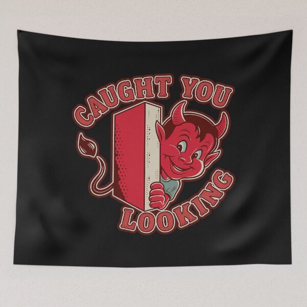 Item preview, Retro ''Caught You Looking'' Cute Kawaii Devil Design designed and sold by Witty Shirts.