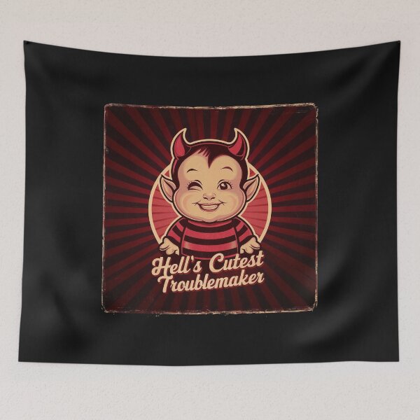 Item preview, Retro ''Hell's Cutest Troublemaker'' Funny Kawaii Devil Design designed and sold by Witty Shirts.