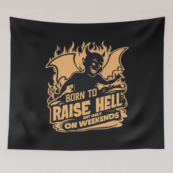 Item preview, ''Born To Raise Hell But Only On Weekends'' Vintage Devil Design designed and sold by Witty Shirts.