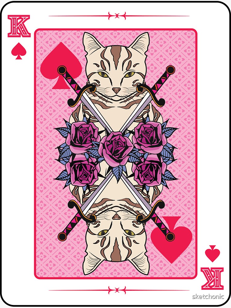 Thumbnail 3 of 3, Sticker, Cat Playing Card designed and sold by sketchonic.