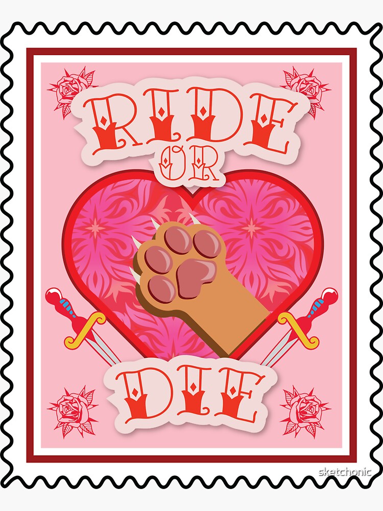 Thumbnail 3 of 3, Sticker, Ride Or Die Cat Paw Stamp (orange paw) designed and sold by sketchonic.