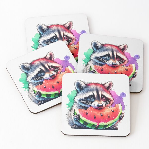 Item preview, Watercolor Raccoon Eating Watermelon designed and sold by TheAnimalZ00.