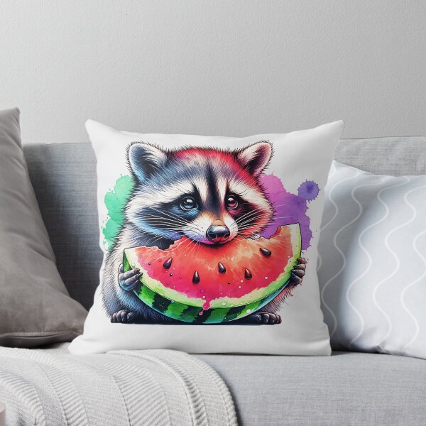Item preview, Watercolor Raccoon Eating Watermelon designed and sold by TheAnimalZ00.