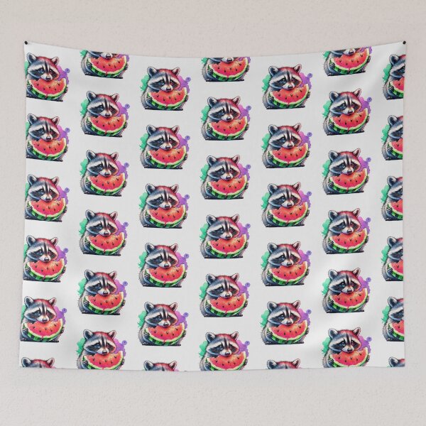Item preview, Watercolor Raccoon Eating Watermelon designed and sold by TheAnimalZ00.