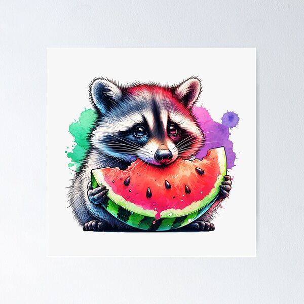 Item preview, Watercolor Raccoon Eating Watermelon designed and sold by TheAnimalZ00.