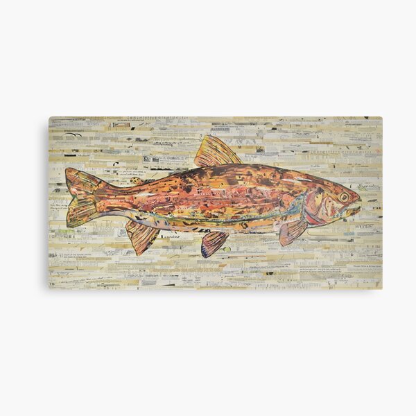 Large Rainbow Trout Collage Art by C.E. White Metal Print