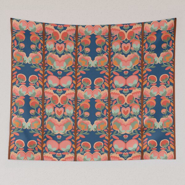 Item preview, Flower and tomatos and vines on dark blue designed and sold by Artlizzard.