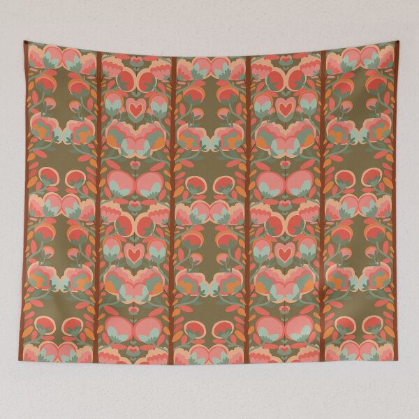 Item preview, Flower and tomatos and vines on olive green designed and sold by Artlizzard.