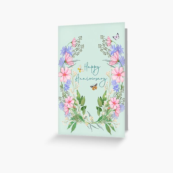 Item preview, Happy Anniversary - Mint Florals designed and sold by Sweet Note Paper Co..