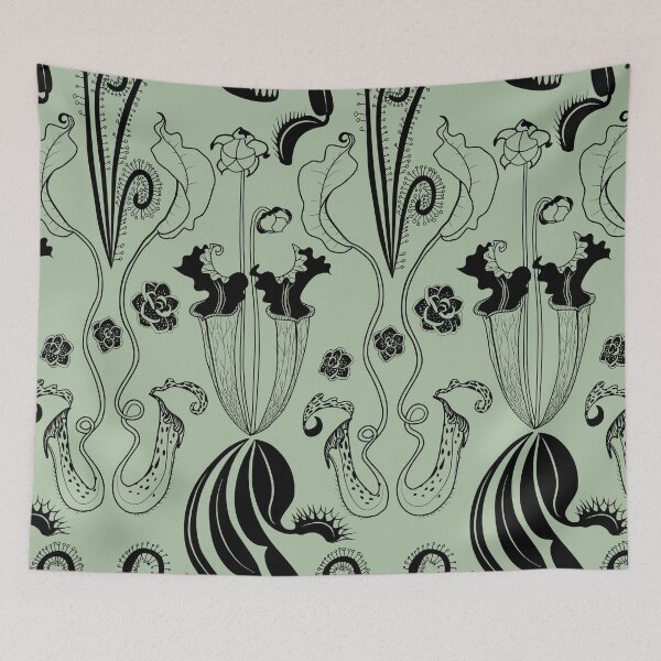 Item preview, Carnivorous garden - black on sage green designed and sold by kobyakov.