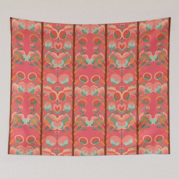 Item preview, Flower and tomatos and vines on watermelon pink designed and sold by Artlizzard.