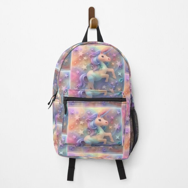 Item preview, Rainbow unicorn cartoon in pink peach lilac rearing up designed and sold by cheekylorns.