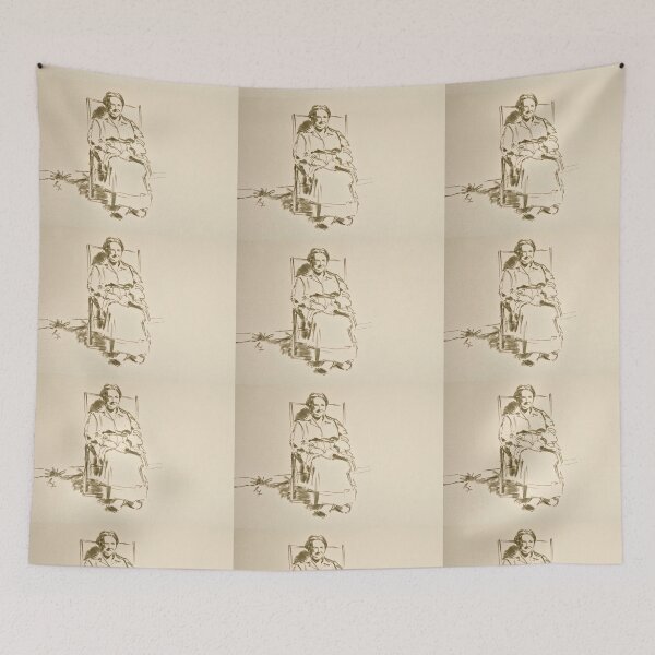 Item preview, Vintage style drawing of old lady sitting in bright sunshine designed and sold by MikeJory.