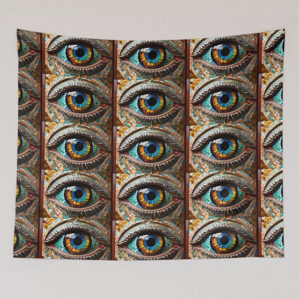 Item preview, Eye in mosaic and stained glass design effect vivid colours blues greens yellows designed and sold by FocusedArt.