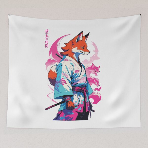 Item preview, Kitsune Samurai Fox Aesthetic Vaporwave Style designed and sold by LuminOrb.