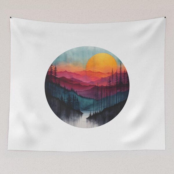 Item preview, Colorful Sunset Mountain Landscape Painting designed and sold by amortka.