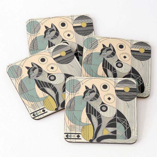 Item preview, Geometric Art Deco Cat Illustration - Abstract Line Art designed and sold by MiszungART.