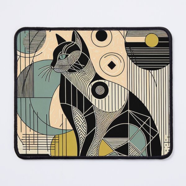 Item preview, Geometric Art Deco Cat Illustration - Abstract Line Art designed and sold by MiszungART.