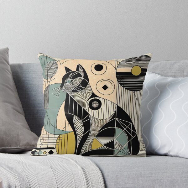 Item preview, Geometric Art Deco Cat Illustration - Abstract Line Art designed and sold by MiszungART.
