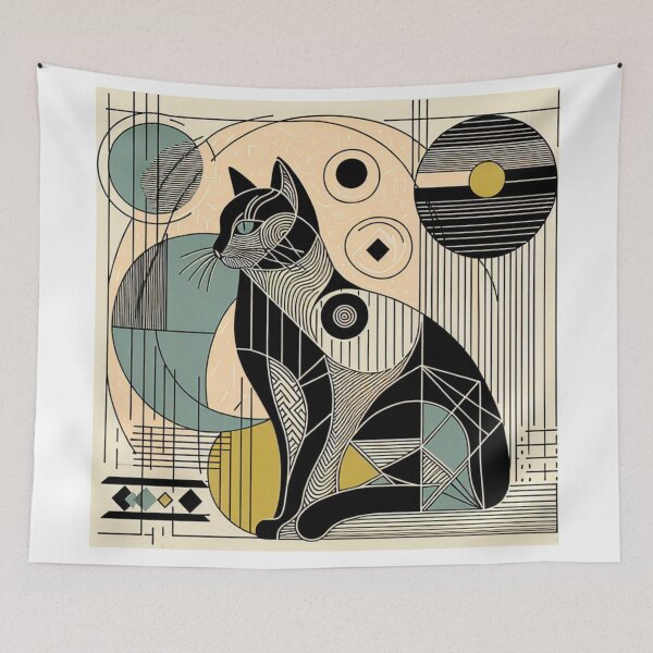 Item preview, Geometric Art Deco Cat Illustration - Abstract Line Art designed and sold by MiszungART.