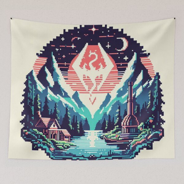 Item preview, Skyrim Beautiful Snowy Mountains Pixel Art designed and sold by Jake-Carter0.