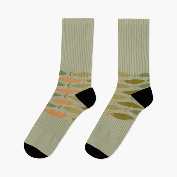 Item preview, Fish Stripe 8 Mid Century Modern Minimal Pattern in Vintage Olive Green and Cantaloupe Orange designed and sold by kierkegaard.