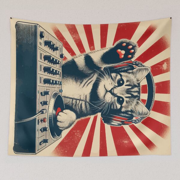Item preview, Cool Funny Cute Deejay House Cat Retro Vintage designed and sold by TomFrontierArt.