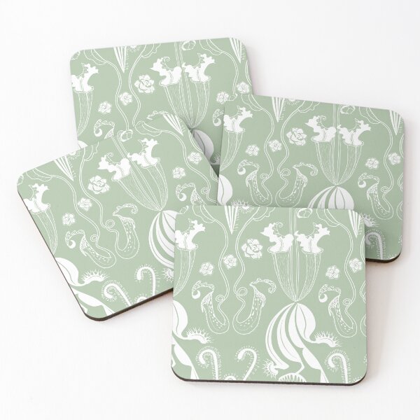 Item preview, Carnivorous garden - white on sage green designed and sold by kobyakov.