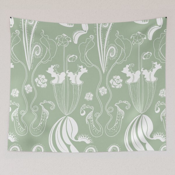 Item preview, Carnivorous garden - white on sage green designed and sold by kobyakov.