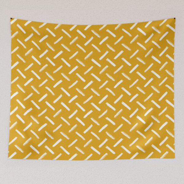 Item preview, Mustard Yellow and White Hand Drawn Herring Bone Crossed Diagonal Rows of Textured Lines designed and sold by GenAumonier.