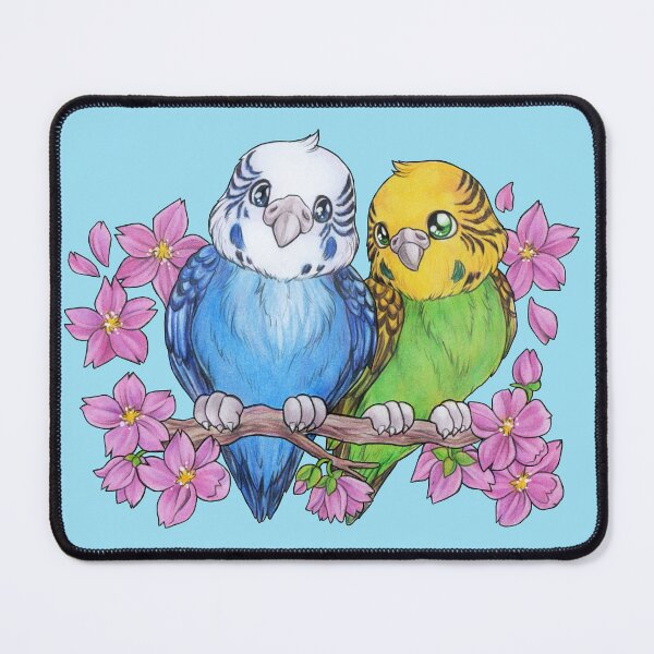 Item preview, Cute budgie couple with cherry blossoms designed and sold by ZadzeneaArt.