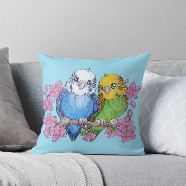 Item preview, Cute budgie couple with cherry blossoms designed and sold by ZadzeneaArt.