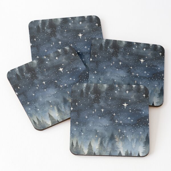 Item preview, Night sky,stars,Trees,pine trees,forest,watercolor nature background. designed and sold by MariaMarinova.