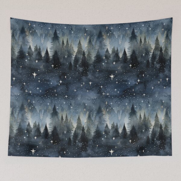 Item preview, Night sky,stars,Trees,pine trees,forest,watercolor nature background. designed and sold by MariaMarinova.