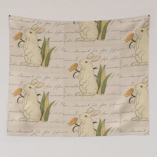 Item preview, Rabbit with Flowers: The Melancholy of Handwritten Memories designed and sold by MisiuKolorowy.