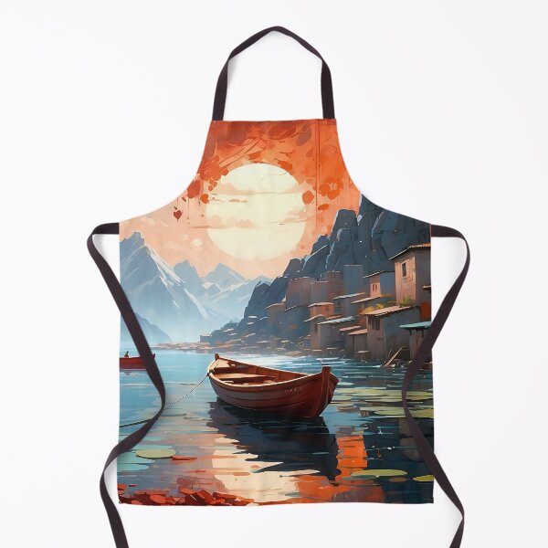 Artikelvorschau, Sunset Serenity Boote ruhen in einem Bergdorf entworfen und verkauft von ArtComixHaven.