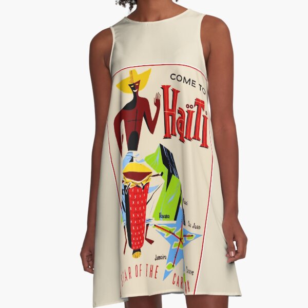 HAITI : Vintage Travel Advertising Print A-Line Dress