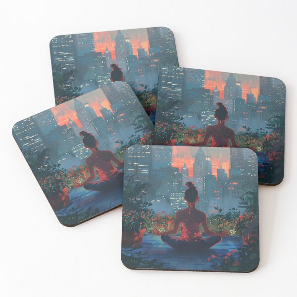 Item preview, Rooftop Yoga with Cityscape at Dusk designed and sold by palmyst.