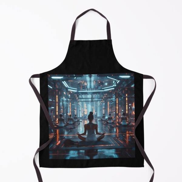 Aperçu de l'œuvre Cours de yoga futuriste dans un environnement high-tech créée et vendue par palmyst.