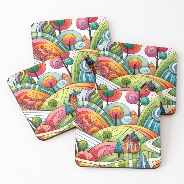 Item preview, Whimsical Fantasy Landscape - Colorful Cartoon Village Art designed and sold by adriaquart.