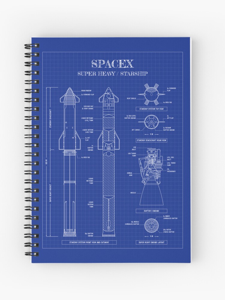 Thumbnail 1 of 3, Journal, SpaceX: Super Heavy / Starship (Vertical Blueprint) designed and sold by BGALAXY.